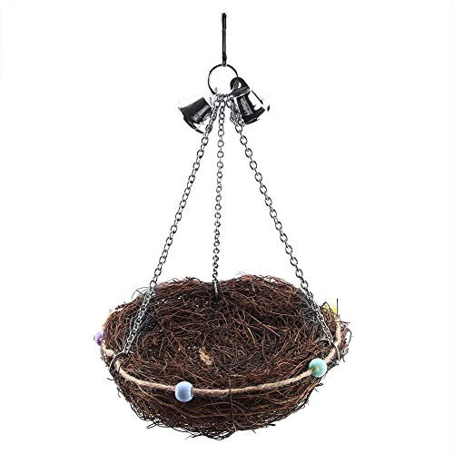 TOPINCN Rattan Stroh Papagei Nest Haustier Vögel Nymphensittich Käfig hängen Schaukel Spielzeug mit Glocken Hütte Zelt Bett Birdhouse Papageien Spielzeug(27 * 12cm)