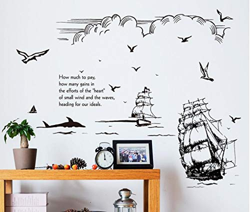HALLOBO® Wandtattoo Segelschiff Schiff Segelboot Wandaufkleber Seefahrt Segel Wand Sticker Wand Deco Wohnzimmer Schlafzimmer Kinderzimmer Küche