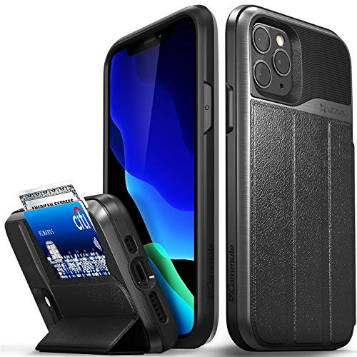 VENA vCommute Wallet Case Compatible with Apple iPhone 11 Pro (5.8-inch 2019), (Military Grade Drop Protection) Flip Leather Cover Card Slot Holder with Kickstand - Space Gray