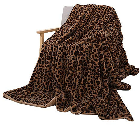 GELing Leopardenmuster Luxusdecke Plüsch warm super weich Decke,Flanell Shaggy Fleecedecke Groß gemütlich Tagesdecke Überwurfdecke Gelb Braun Leo 160 * 200cm