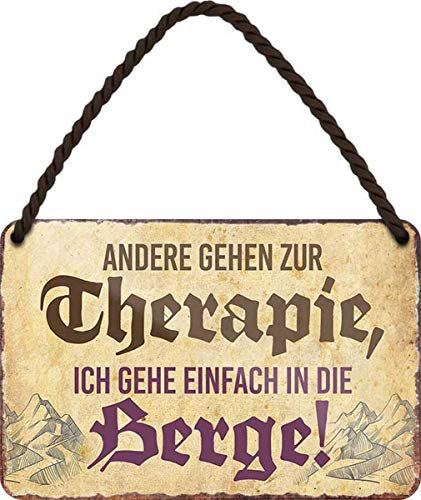 WOGEKA ART Retro Blechschild - Berge - andere gehen zur Therapie - witziger Spruch als Geschenk-Idee zum Geburtstag Weihnachten zur Dekoration 18x12 cm Vintage-Design Metall HS148