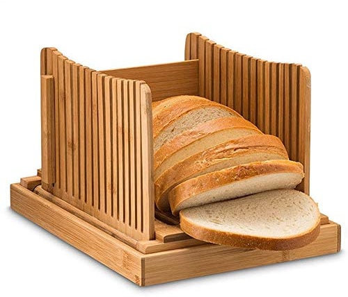 Bambus Brotschneidemaschine,Schneidebrett & Messer Schnittführung, Verstellbar, Faltbar, Kompakt Für Hausgemachtes Brot Kuchen & Laib