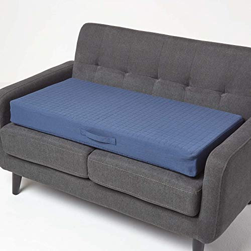 Homescapes Feste Sofa-Auflage 100x50 cm dunkelblau, 10 cm hohes Sitzkissen Baumwolle, Sitzerhöhung orthopädischer Schaumstoff