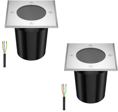 ledscom.de 2 Stück Bodeneinbauleuchte RELI für außen, IP67, edelstahl, eckig, 11 x 11cm, 1x GU10 max. 15W