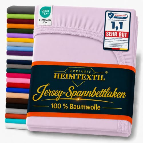 EXKLUSIV HEIMTEXTIL Jersey Spannbettlaken Premium 120 x 200 cm Flieder | 100% Baumwolle - 140 gsm - Oeko - Tex Zertifiziert - Steghöhe 30 cm - geeignet für Matratzenhöhe 25 cm