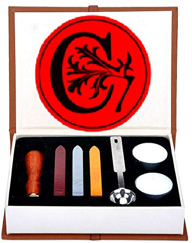 Buchstaben-Wachs-Siegel-Stempel-Set, ANBOSE Alphabet Wachs-Siegel-Stempel-Kit einschließlich 1Pcs Holzgriff Kupfer-Siegel, 3Pcs Wachs-Siegel-Sticks, 1Pcs Schmelzlöffel und 2Pcs weiße Kerzen(C)