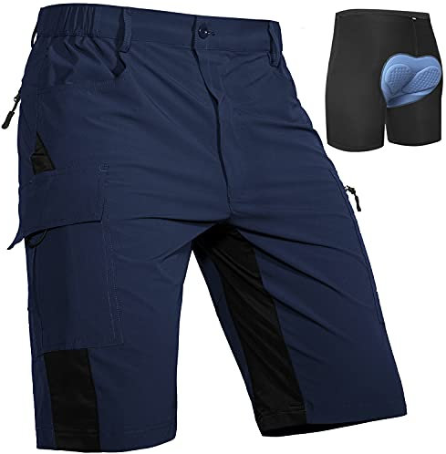 Cycorld MTB Hose Herren Radhose, Schnelltrocknend MTB Shorts mit Sitzpolster, Elastische Farradhose Outdoor Sport Mountainbike Hose Herren (Navy mit Unterwäsche, XXL)