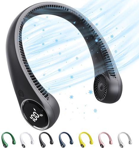 SAMISKO Personal Cooling Portable Neck Fans - USB Rechargeable,360 Free Rotation & Lower Noise Bladeless Battery Operated Design with 3 Speeds Duration 48 hrs, Small Neck Air Conditioner(Black)