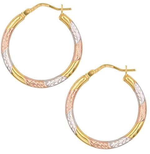 Boucles d'Oreilles 3 Ors Jaune Blanc et Rose - Créoles