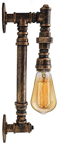 LEDSone Vintage-Wasserrohr-Wandlampe, Scone, Steampunk, industrielles Eisen, Rost, Retro, Heimbar, Beleuchtungskörper (gebürstetes Kupfer) [Energieklasse G]