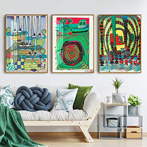Moderne Vintage Vogue Abstraktes Dekor Leinwanddruck Malerei Poster Kunst Wandbilder für Wohnzimmer Wohnkultur Kunstwerk 50x60cm (20x24in) x3 Rahmenlos