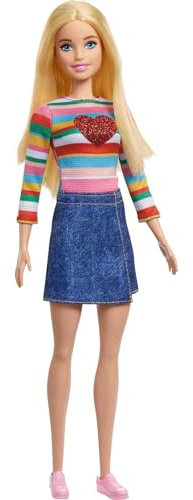 Barbie Puppe, Malibu Adventure for Two Serie, blonden Haaren, Herz Shirt, Denim Shirt, inkl Puppe, Geschenk für Kinder, Spielzeug ab 3 Jahre,HGT13