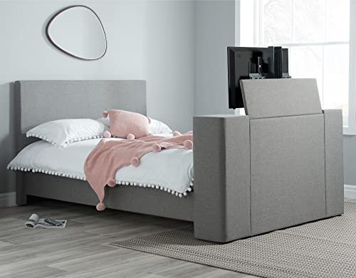happybeds TV Bed, Plaza Grey Fabric Electric Media TV Bed in 2 Sizes and 4 Mattress Options (5FT - Frame Only, Grey)