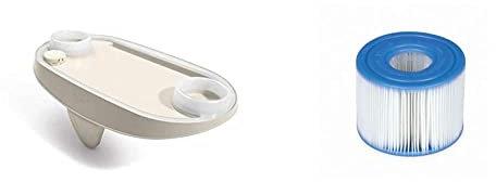 Intex 28520 - Bandeja para bebidas spa, Posavasos para spa, con luces LED + 55000 - Pack de 2 cartuchos SPA tipo S1, altura de 7.5 cm