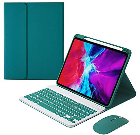 HAODEE Per iPad Air 5 10,9 Pollici di Custodia con Porta Tastiera Mouse Bluetooth a Matita Bluetooth A2072 A2316 A2324 A2325 (Color : BFHK DGreen N Mouse, Size : PRO 11 2018 2020)