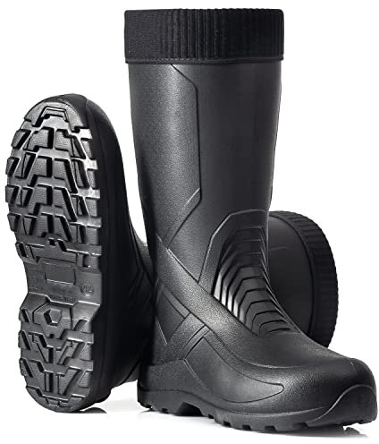 CLIMBR Federleichte gefütterte Gummistiefel Herren EVA Thermo 40-47 warme Winter Stiefel Arbeitsstiefel mit Futter Anglerstiefel (Schwarz, 44)