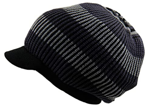 Knitted Cotton Rasta Slouchy Beanie Visor, Black/Gray/Multi, One Size-X-Large