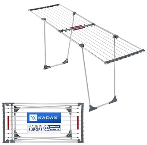 KADAX Tendedero Extensible de Acero Resistente con Capacidad para Ropa de Gran Volumen, Ruedas, Diseño Plegable y Estructura Grande (Blanco)