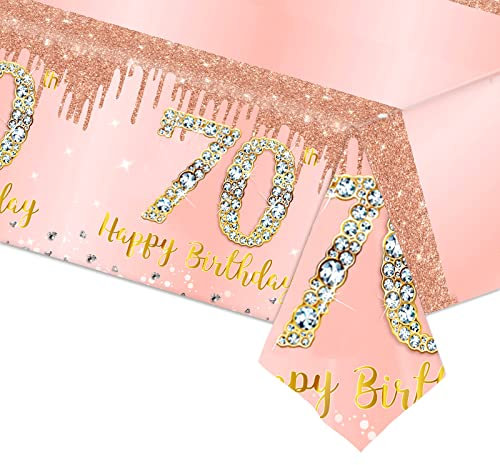 Nappe 70 ans Rose et Or Anniversaire,Nappe Fête 70 ans Anniversaire,Plastique Nappe Table Happy 70th Birthday 137x274cm Couverture Rectangulaire Nappe Party Linge de Table à Manger Cuisine Banquet