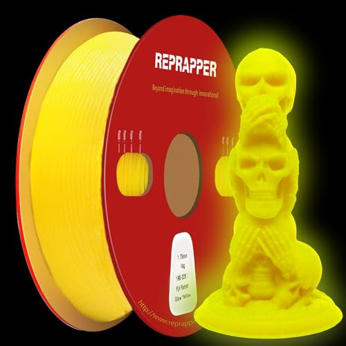 RepRapper Leuchtet PLA Filament 1,75 mm Glow in the Dark Leuchtendes 3D Druck Filament, Maßgenauigkeit +/- 0,03 mm, 1 kg (2,2 Pfund) Pappspule, Leuchtendes PLA für 3D Drucker, Gelb