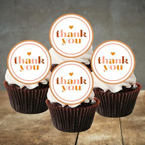 PRECUT Thank You Cupcake Toppers Theme #2, Edible Thank You Cake Decorations, Thank You Cupcake Topper, Thank You Cake Toppers Edible, Thanks Birthday Decoration (Pack of 12)