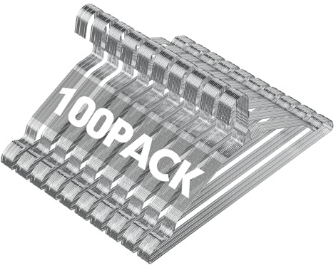 SPECILITE Metal Wire Clothes Hangers Bulk 100 Pack with Grooves, Silver