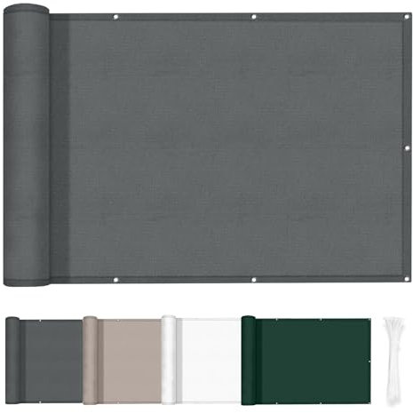 HENG FENG Pantalla de Privacidad para Balcón 0.9x3m, Protección UV, Impermeable PES, Resistente al Viento y la Lluvia, con Ataduras de Cables, Antracita