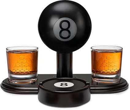 8 Ball Whiskey Decanter Set for Men with Whiskey Glass Set of 2. Liquor Decanter, Whiskey Gift Set, Gift for Men. Alcohol Pool Billiard Decanter Set
