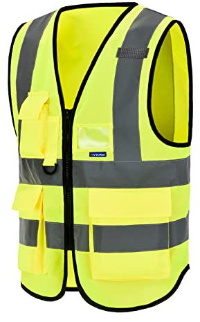4XL-5XL Hi Vis Viz High Visibility Reflective Safety Vest Workwear Executive Manager Waistcoat Jacket Zip 2 Band Brace Security Mobile Phone 3-D Pocket ID Holder hi vis vest