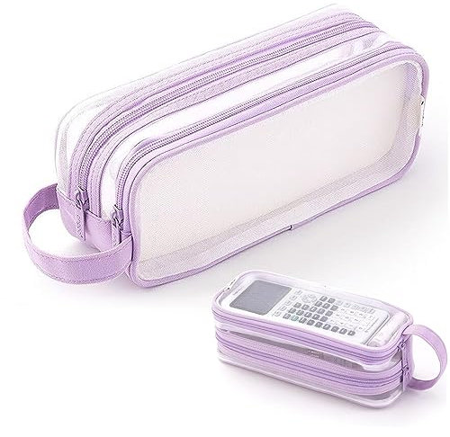 X SIM FITNESSX durchsichtig Federmäppchen Mäppchen Teenager Federtaschen Groß Etui Schule Big Pencil Case Büro Federtasche Erwachsene Transparent (Lila)