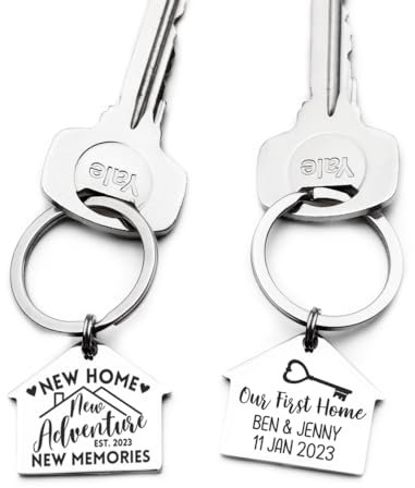 Set of 2 PERSONALISED Luxury - NEW HOME NEW ADVENTURE NEW MEMORIES - Our First Home Keyring New House Owner Keyrings Homeowners Gift Housewarming Gifts for Couple