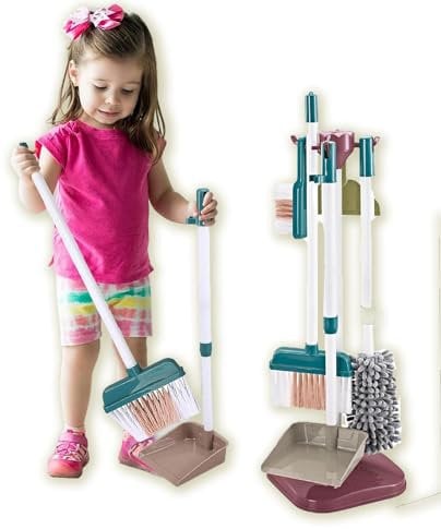 COO11 8pcs Kids Cleaning Set with Dustpan, Broom, Mop, Duster, Brushes and Rag, Pretend Play Cleaning Kit and Toddlers, Role Play Toy for Girls and Boys Age 3+