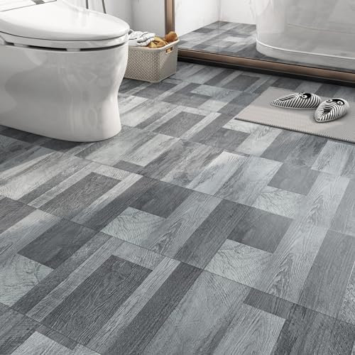 FunStick Suelo Vinilo Autoadhesivo Losetas Efecto Madera Gris Piso PVC Autoadhesivo Suelo Cocina Gris Efecto Madera Revestimiento Suelo Vinilico Adhesivo Baño Comedor Lavable 30×30CM 30 Baldosas Gris