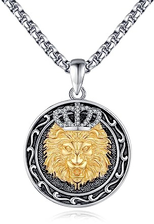REDSUN Lion Halskette 925 Sterling Silber Vintage Lion Vergoldet Tierkopf Anhänger Krone Löwenkopf Kette Tier Schmuck Geschenk für Männer Frauen Mutter Mädchen