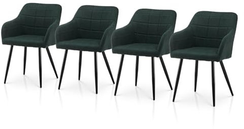 TUKAILAI Esszimmerstühle Set aus Leinen, Küchenstuhl mit Rückenlehne,Gepolsterter Sitz,Armlehnen,Metallbeine,Polsterstuhl Armlehnstuhl Sessel Küche,Esszimmer,Wohnzimmer (Leinen×4, Grün)