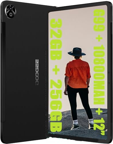 DOOGEE T20 Ultra Tablet PC, G99 Octa-Core 32GB RAM + 256GB ROM (TF 2TB), Batteria 10800mAh / 18W, 12 Pollici TÜV SÜD, 2.4K, Dual 4G LTE/SIM, 16MP + 8MP, OTG/GPS/BT5 Widevine L1 Schwarz