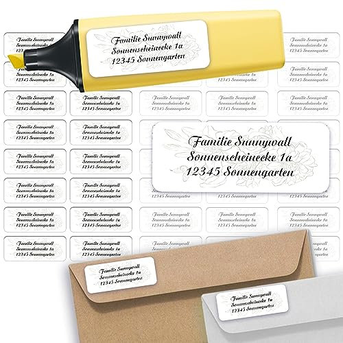 Sunnywall® Adressetiketten Adressaufkleber personalisiert - 110 Klebeetiketten Lily 53x21mm | Aufkleber mit Wunschtext