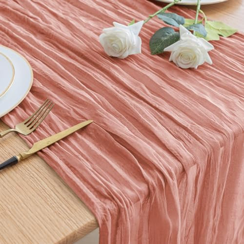 Asee'm Tischläufer Käsetuch 300 x 90cm Dunkle Rose Boho Transparente Läufer Tisch Hochzeit Gaze Stoff Rustikale Käse Tuch für Braut Dusche Party