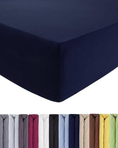 ENTSPANNO Luxus Spannbettlaken 120-130 bis 200-220cm - Aus weichem Premium Jersey - Ideal für Wasser- & Boxspringbetten bis 35cm Höhe - Marine