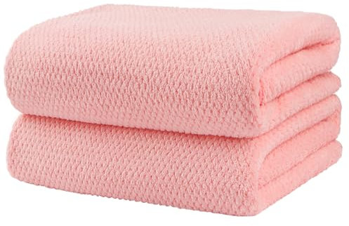 HOMEXCEL Badetuch Set 2 Stück, Mikrofaser Ultra Weich Hochsaugfähiges Badetuch, Leicht und Schnell Trocknend Handtücher für Körper, Sport, Yoga, SPA, Fitness, Rosa