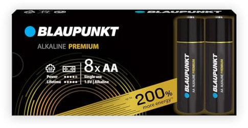 BLAUPUNKT AA batterie alcaline PREMIUM, confezione da 8, per controller per videogiochi e giocattoli, LR6BPR/8CB