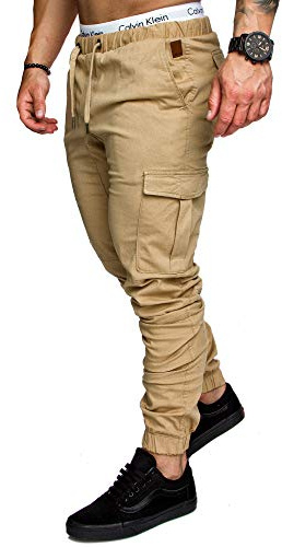 Amaci&Sons Jogger Cargo Herren Chino Jeans Hose 7001 Beige W40