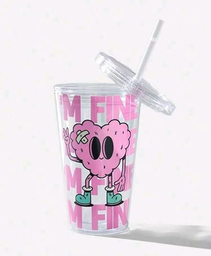 MIELIMON Vaso-Frio-Hielo con Doble Pared con Tapa y Pajita (acrílico, Reutilizable) Libre de BPA no Necesita Hielo para Bebidas heladas Color 450ML (rosa)