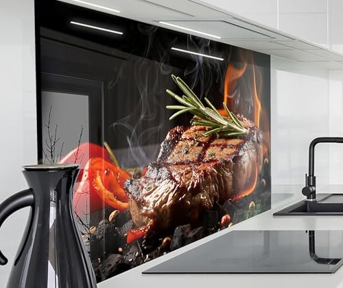 timalo Herd Spritzschutz Wand Spüle, Küche Küchenrückwand Glasoptik | Acryl Glas 2mm | Glasrückwand Acrylglas Küchenpaneele Rückwandschutz Platte | 80x50cm Grillen Barbecue Steak