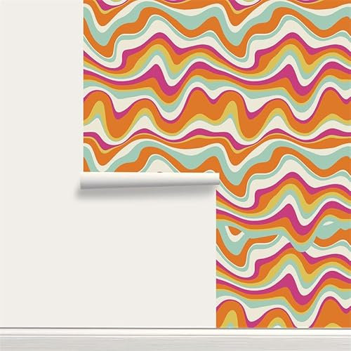 Selbstklebende Tapete Orange Streifen Tapete Klebfolie Für Küche Schlafzimmer,Wasserfest Tapete Selbstklebend, Wandverkleidung Vinyl Diy Abnehmbar Tapeten,Statische Tapete 38X100CM