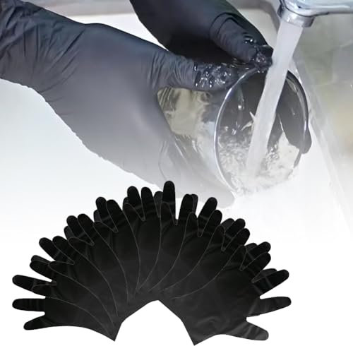 BAOSROY Einweghandschuhe Schwarz, 50pcs Einmalhandschuhe L, Gummihandschuhe Einweg, Handschuhe Nitril, Puderfrei, Ohne Latex, Einmalhandschuhe Mechaniker