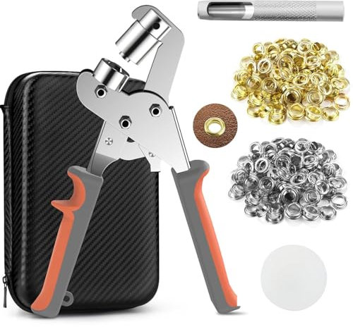 Sumeber Set di pinze per occhielli professionali con 500 occhielli inossidabili (Ø 10 mm), pressa magnetica con occhielli in acciaio temprato, perfetta per pelle, cinture, Awnings, tessuti, occhielli