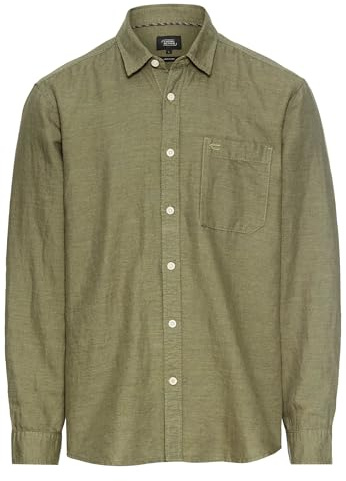 camel active Herren Langarm-Leinenhemd mit Soft-Wash-Veredelung Dunkelgrün, Menswear-XL