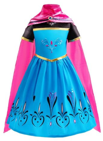 Lito Angels Prinzessin ELSA Krönung Kostüm Kleid für Kleinkind Mädchen, Eiskönigin Schneekönigin Krönungskleid Verkleidung mit Umhang Größe 5-6 Jahre 116