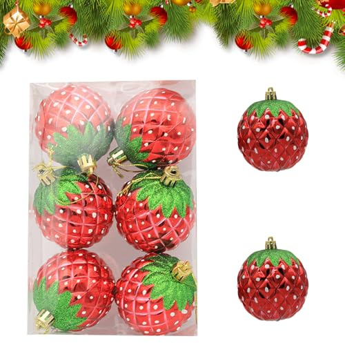 PLUSHCEWT 6pcs Weihnachtskugeln Dekoration 8cm Große Dekorative Hängende Kugel Kunststoff Weihnachtsbaum Anhänger Erdbeere Rot Weihnachten Kugeln Dekoration Festliche Und Langlebige Party Zubehör